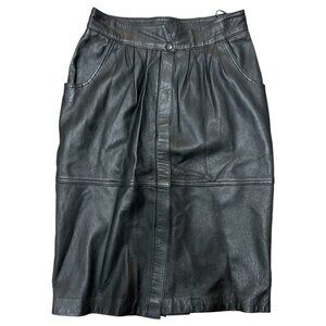 Vintage Black Leather Pencil Skirt By Leonardo Riva Size 10 Mobwife Bikercore